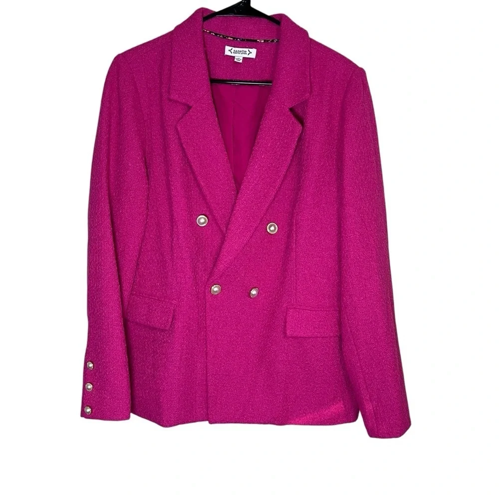 Nanette Lepore Pink Boucle Tweed Double Breasted Blazer Jacket Coat Sz 16 NEW - Picture 3 of 13